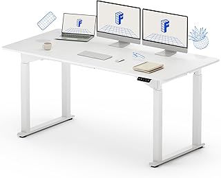 FLEXISPOT 4 Legs Dual Motors Electric Standing Desk 160 * 75cm Height Adjustable Sit Stand Home Office Workstation with Memory Smart Panel, Splice Board, White