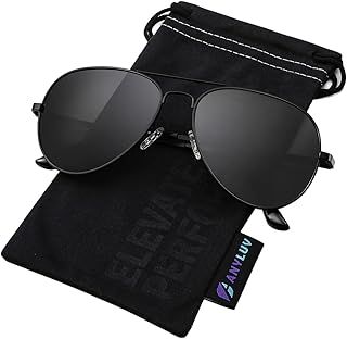 ANYLUV Pilot Sunglasses Mens, Polarised Sunglasses Men Women Classic Black Shades Metal Frame with UV Protection