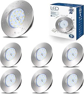 HiBay 6X 5W LED Downlights Ceiling IP44 Bathroom Recessed Spot Lights Brushed Chrome Down Light Ultra Slim Downlight Cool White 6000K 240V