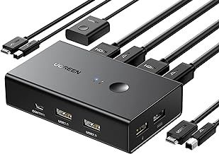 UGREEN HDMI KVM Switch 2 PC 1 Monitor Support 4K@60Hz, 4 Port USB KVM Switches for 2 Computers Share Keyboard/Mouse/Hard Drives/Printer and 1 Monitor, KVM Switcher with 2 USB Cables and 2 HDMI Cable
