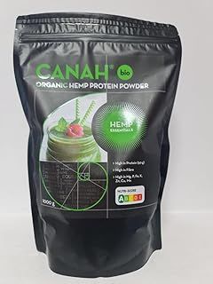 Canah® Organic Hemp Protein Powder 1kg Vegan, High in Protein, Fibre, Omega 3 & Omega 6, Amino Acids, Vitamins and Minerals, Certified Kosher + Free Bonus Recipes