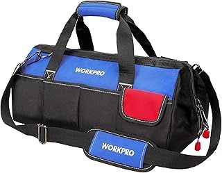WORKPRO 18-inch, Large Heavy Duty Tool Bag Organiser, Multi-Purpose Wide Open Mouth Storage Bag, Waterproof Electricians Tool Bag with Adjustable Shoulder Strap