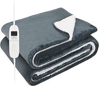 DMD® | Soft Sherpa & Fleece Electric Blanket, 1-9 Heat Settings, 9 Timer Settings with Auto-Shut Off & LED Display, Throw Blanket For Home, Office, Machine Washable (Light Grey, 120cm x 160cm)