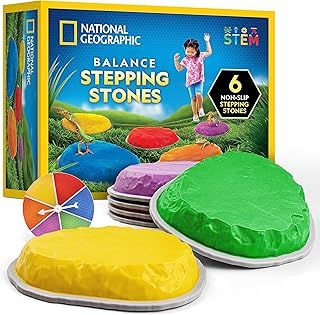 NATIONAL GEOGRAPHIC Stepping Stones for Kids – 6 Durable, Non-Slip Stones Encourage Toddler Balance & Motor Skills, Indoor & Outdoor Toys, Balance Stones, Obstacle Course (Amazon Exclusive)
