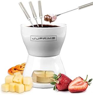 JJ PRIME - Chocolate Cheese Fondue Pot Set, Ceramic Cheese Melting Pot With 4 Stainless Steel Forks - Suitable for Home, Restaurant and Café – Dishwasher Safe
