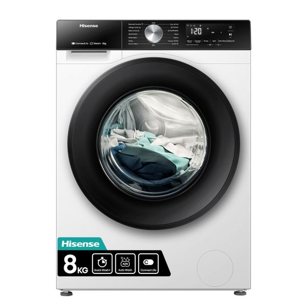 Hisense 3S WiFi Series WF3S8043BW 8 KG Front Load Washing Machine Durable Inverter, Steam Wash, Quick Wash, 19 Programmes 1400 RPM White Energy Rating A