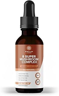 Organic 8 Super Mushroom Liquid Drops (60ml) - 48,000mg | Lion's Mane, Chaga, Cordyceps, Reishi, Shiitake, Maitake, Turkey Tail & Agaricus Blazei | Vegan & Gluten-Free | Maximum Potency