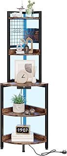 Dripex 152cm Tall Corner Shelf with Power Outlets & Strip Lights, 5 Tier Corner Corner Ladder Shelf, Freestanding Industrial Corner Bookshelf Plant Stand for Small Spaces