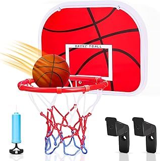 Basketball Hoop Wall Mounted, Indoor Basketball Hoop for Bedroom, Kids Basketball Hoop and Backboard Set with Net Ball and Pump Portable Indoor Outdoor Sport Toys for Kids