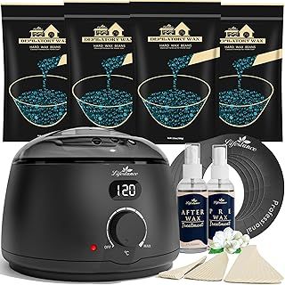 Lifestance Waxing Kit- L2 Digital Wax Warmer Hair Removal Kit- 4 Packs of Wax Beads(14.1 oz total)- Waxing Machine with 43 Items- Wax Pots Professional for All Hair Types- Eyebrow- Facial- Bikini