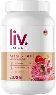 USN Liv.Smart Slim Shake Strawberries & Cream 550g - High Protein (21g) Meal Replacement Shake & Weight Loss Support - Low in Sugar & Suitable for Vegetarians, 10 Servings