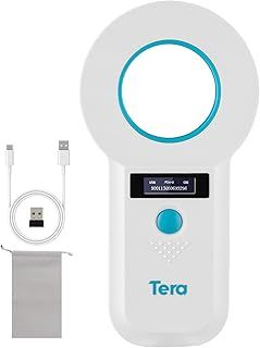 Tera Pet Microchip Reader Scanner Animal Chip ID Scanner with OLED Display Screen Rechargeable Data Storage Tag Scanner for Dogs Cat Animal Management Blue Botton