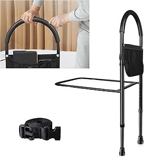 Thaijoy Bed Rails for Elderly Adults Safety Bed Assist Bar with Double Grab Bars and Storage Pockets - Support Up to 300lbs Bed Rail Fits King, Queen, Full, Twin Bed