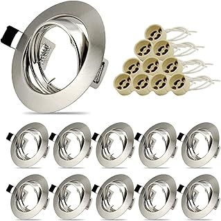 10x Modern GU10 Downlights for Ceiling Round Brushed Chrome Metal Frame for Recessed Ceiling Lights 30° Tilt Spotlight with Lamp Holders, Outer Diameter: 90mm, Cutout Ø68-85mm, No Bulbs