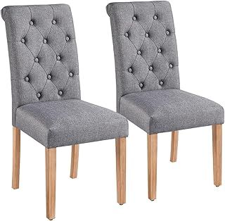 Yaheetech Dining Chairs Set of 2 Fabric Upholstered High Back Padded Single Kitchen Chairs for Home Kitchen Dark Gray