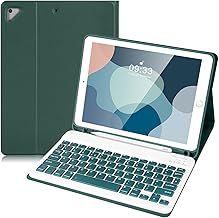 Keyboard Case for iPad 9.7 inch, Detachable Bluetooth keyboard for iPad 6th Generation,5th Generation, Pro 9.7 inch, Air 2/1, Built-in Pencil Slot,UK Layout- Dark Green