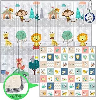 Foldable Baby Play Mat 200x180 cm - Reversible and Padded Baby Foam PlayMat with Stitched Edges - Waterproof Baby Mats for Floor Play - Anti-Fall Thick PlayMatt (Animals)