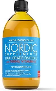 Nordic Supplements High Strength 500ml Omega 3 Fish Oil with 1000iu Vitamin D3 in Natural Cholecalciferol Form. Taste Award Winning Lemon Flavoured and Tested