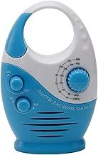 Waterproof Shower Radio, Top Handle Battery Powered Hanging Music Bathroom Mini AM FM Portable Speaker Adjustable Volume Insert Card Waterproof Button(White And Blue)