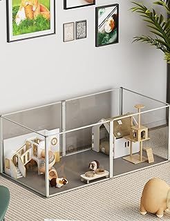Guinea Pig Acrylic Playpen : 6 Panels Indoor Clear Acrylic Fence Play Pen Cage with Waterproof Floor Pad for Rabbit, Hedgehogs, Hamsters, Small Animals (120cmx60cmx40cm)