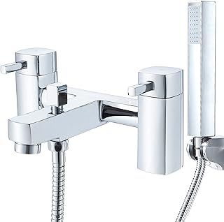 Bath Taps with Shower,NewEast Bathroom Square Tub Mixer Taps Dual Lever Bath Filler Tap Chrome