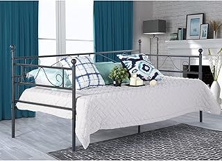 FURNITABLE Metal Bed 3ft Single Day Bed Frame Guest Sofa Bed Daybeds for Living Room Bed Room Fits for 90 * 190 cm Mattress Black