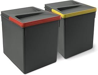 Emuca - Waste bins, waste sorting bin for cut-out base, set of 2 bins height 266mm (10,5 inch) with 15 litres capacity