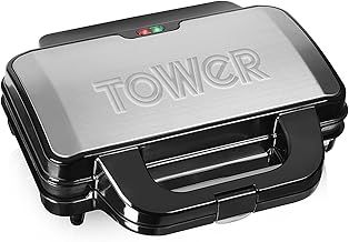 Tower T27013 Deep Fill Sandwich Maker with Extra Deep and Easy to Clean Non-Stick Plates, Automatic Temperature Control, 900W, Silver and Black