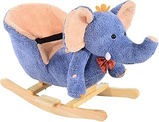 HOMCOM Children Kids Rocking Horse Toys Plush Elephant Rocker Seat with Sound Toddler Baby Gift for 1.5 Years+ Blue