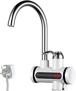 Instant Hot Water Tap, 220v 3000w Electric Hot Water Heater Tap, Stainless Steel Electric Hot and Cold Mixer Water Taps with Digital Display for Kitchen Bathroom Washroom, UK Plug