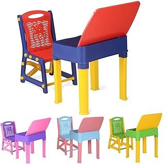 A406 Kids Study Desk Study table and chair set Junior's Toddler study chair and desk for children boys and girls gift set (Blue)