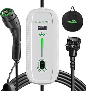 EV Charger Cable Type 2 to 3 Pin Plug Max. 3.3kW, 6/8/10/13A Adjustable Current Electric Car Charger with LED indicator, 1-12 Hours Delayed Type 2 Charging Cable 3 Pin with Bag 10M