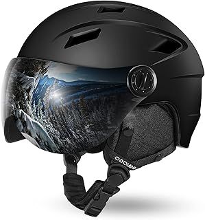 Odoland Ski Helmet with VLT 18% Lens Visor Great for Skiing, Light Weight and Adjustable Ventilation Advanced Competition Snow Helmet with Warm Fluffy Earpads for Men Women Adult and Youth