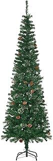 HOMCOM 6.5FT Tall Pencil Slim Artificial Christmas Tree with Realistic Branches, Tip Count and Pine Cones, Pine Needles Tree, Xmas Decoration, Green