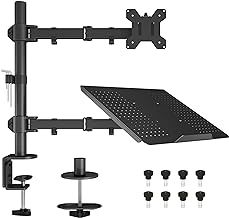 BONTEC Monitor Arm Mount with Laptop Tray for 13 to 27 inch LCD LED Screen & up to 17 inch Notebook,Tilt Rotation Swivel Ergonomic Desk Stand Bracket with Clamp, VESA Dimensions: 75x75-100x100mm