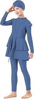 Muslim Swimsuit Girls 3 Piece Full Cover Hijab Burkini Arabic Swimwear Sunsuit Beachwear Top Pants Cap Costume Swim Bottom Girls