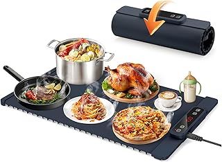 Food Warming Mat, Electric Food Warming Tray with 5 Temperature Settings and 1-4 Hours Timers, Foldable Food Warmer for Buffet Server Party Thawing, Hot Plates for Keeping Food Warm-Dark Blue