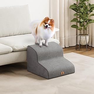 Dripex Curved Dog Stairs for Beds Couches, 2-Step Dog Steps with Durable Non-Slip Fabric Cover, Dog Slope Stairs for Small Dogs, Cats or Pets Friendly, Grey