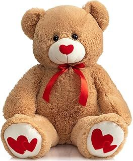 BEJOY Giant Teddy Bear 91cm Stuffed Animal Large Bear Plush with Love Red Heart for Girlfriend and Kids Valentine's Day, 36 inch Tan