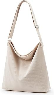 KALIDI Women's Thickened Corduroy Tote Bag with Zip Waterproof Shoulder Bag with Pockets Casual Crossbody Handbags with Adjustable Shoulder Straps for School, College, Work