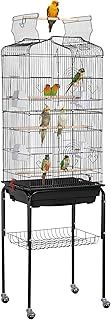 Yaheetech Large Bird Cage Open Play Top Parrot Cage Metal Budgie Cage with Rolling Stand for Small Canary Cockatiel