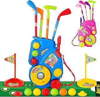 deAO Golf Set for Kids, Kids Golf Suitcase Toy Set, Outdoor Indoor Sports Toys, Golf Clubs Set Garden Game for Boys Girls Toddlers 3 4 5 6 7 8 9 10 Years Old (Blue)
