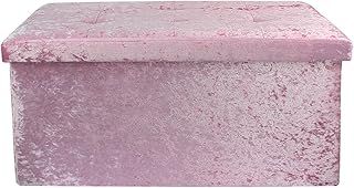 Large 2 Seater Crushed Velvet Foldable Ottoman Storage Box Double Bed Foot Stool (Pink)