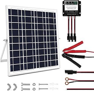 Solar Panel 20W 12V with Solar Battery Trickle Charger Maintainer, Upgrade Controller and Adjustable Mount Bracket for Boat Car RV Motorcycle Marine Automotive