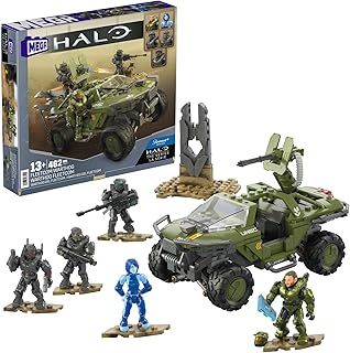 MEGA Halo The Series Vehicle Building Toys Set, FLEETCOM Warthog ATV with 469 Pieces, 5 Micro Action Figures, Poseable Articulation, Kids and Fans, HNC57