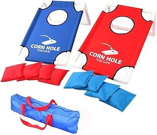 Collapsible Cornhole-Portable Lightweight Corn Hole Set Cornhole Game Set-With 2 Cornhole Boards-8 Cornhole Bean Bags-Indoor Outdoor Yard Toss Game(Blue-Red)