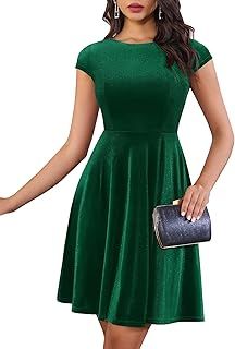 Dressystar Women's 50s Vintage A-line Rockabilly Dress Cap Sleeve Party Swing Dress