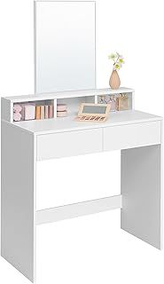 VASAGLE Dressing Table with Large Rectangular Mirror, Vanity Table with 2 Drawers and 3 Open Compartments, Vanity Table, Modern Style, White RDT113W01