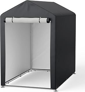 XEMQENER Bike Storage Shed, 5x3 FT Outdoor Bike Tent Waterproof, Portable Garage Car Shelter with Galvanized Steel Frame for Motorbike, Garden Tools, 91x150x150 cm, Dark Grey