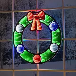 CHRISTOW Christmas Wreath Infinity Light, LED Mirror Tunnel 3D Effect Decoration, Hanging Indoor Front Door Wall Decoration, Home Lighting, Mains Operated (60cm)